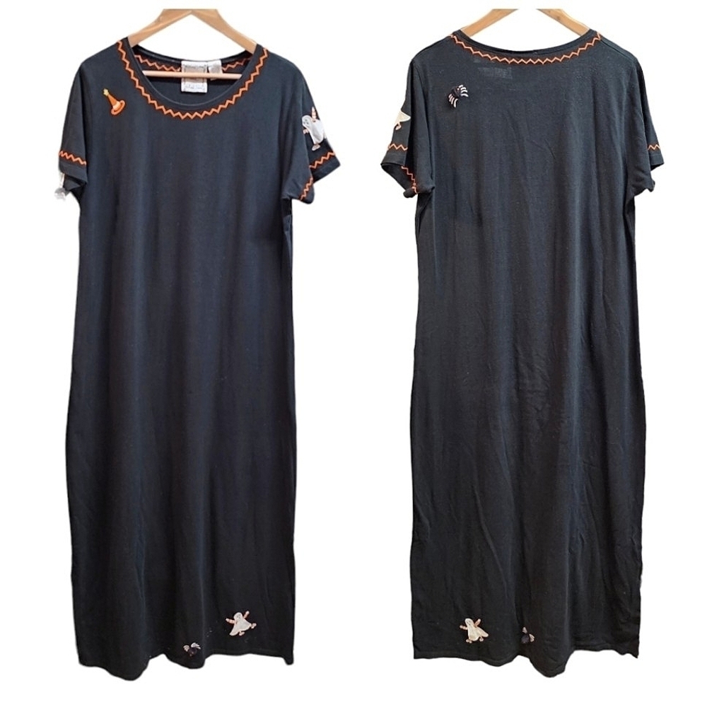 Vintage Michael Simon Halloween Themed Maxi Dress Size Large Black Laganlook 3D